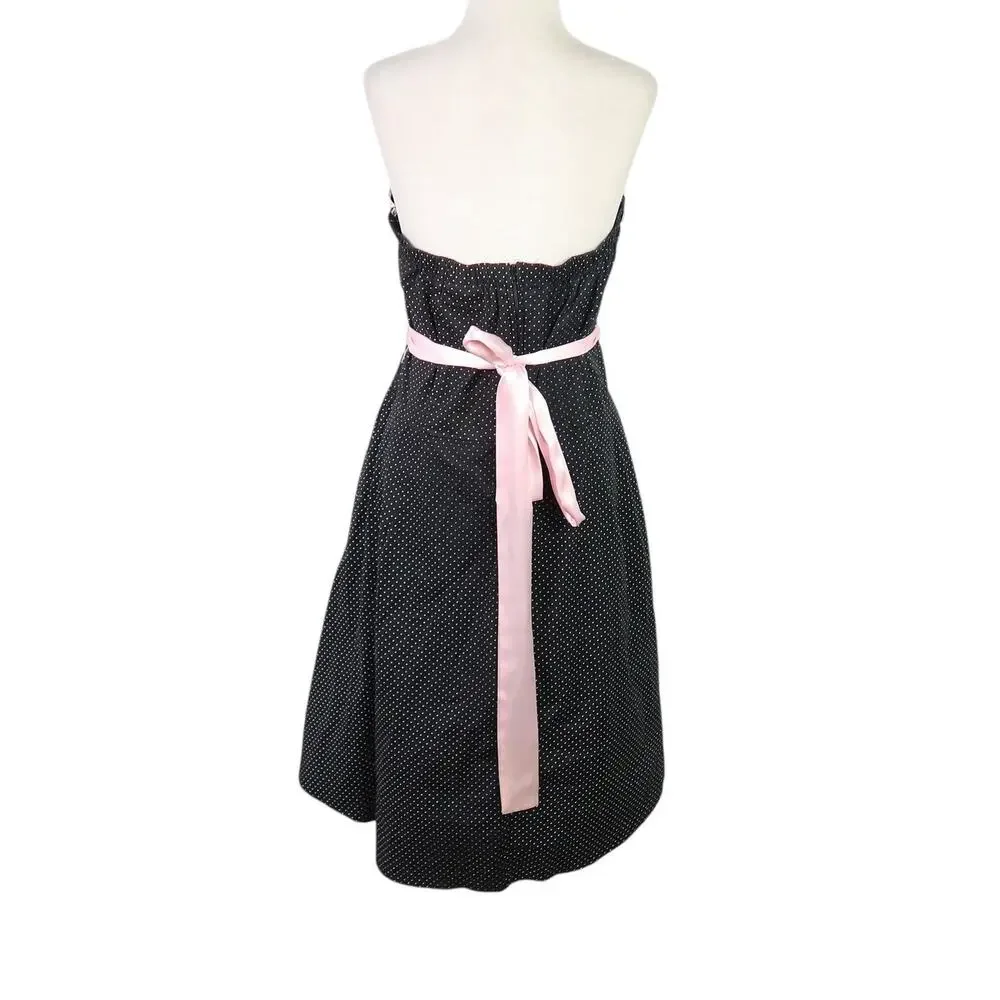 Vintage Y2K Torrid Black and White Polka Dot Strapless Midi Party Dress 14 - Picture 4 of 7